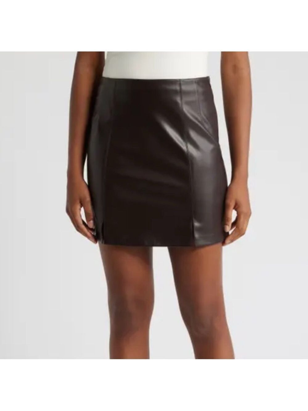Vintage  Italian Calf Leather dark brown pencil skirt knee-length for work